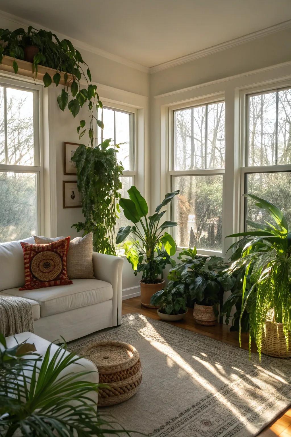 A radiant, airy space enhanced by organic touches and rich foliage.