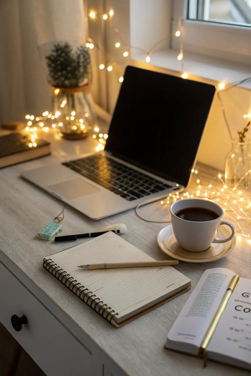 Change your workspace using soft lighting.