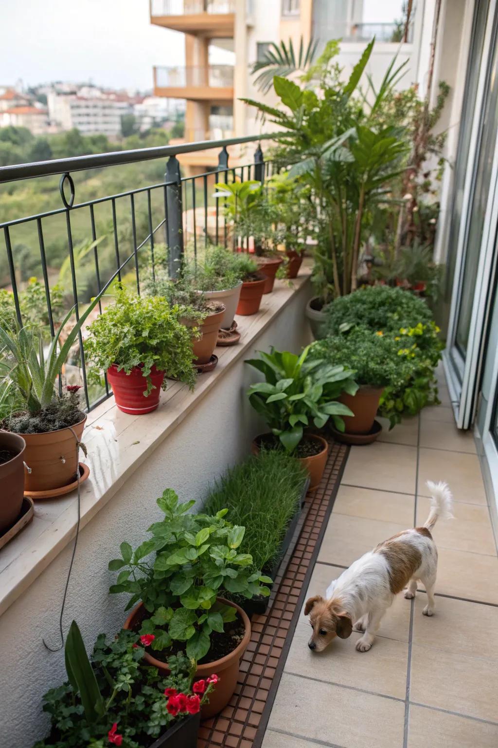 Dog-friendly plants add a green touch to any balcony.