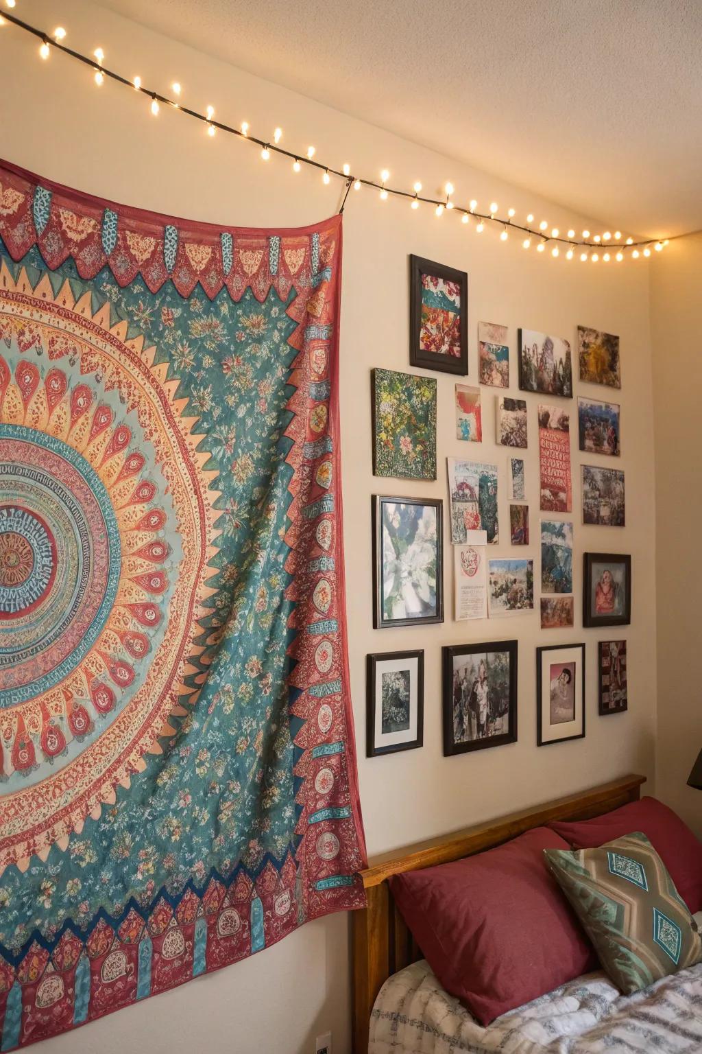 Wall art adds a personal element to the dorm setting.