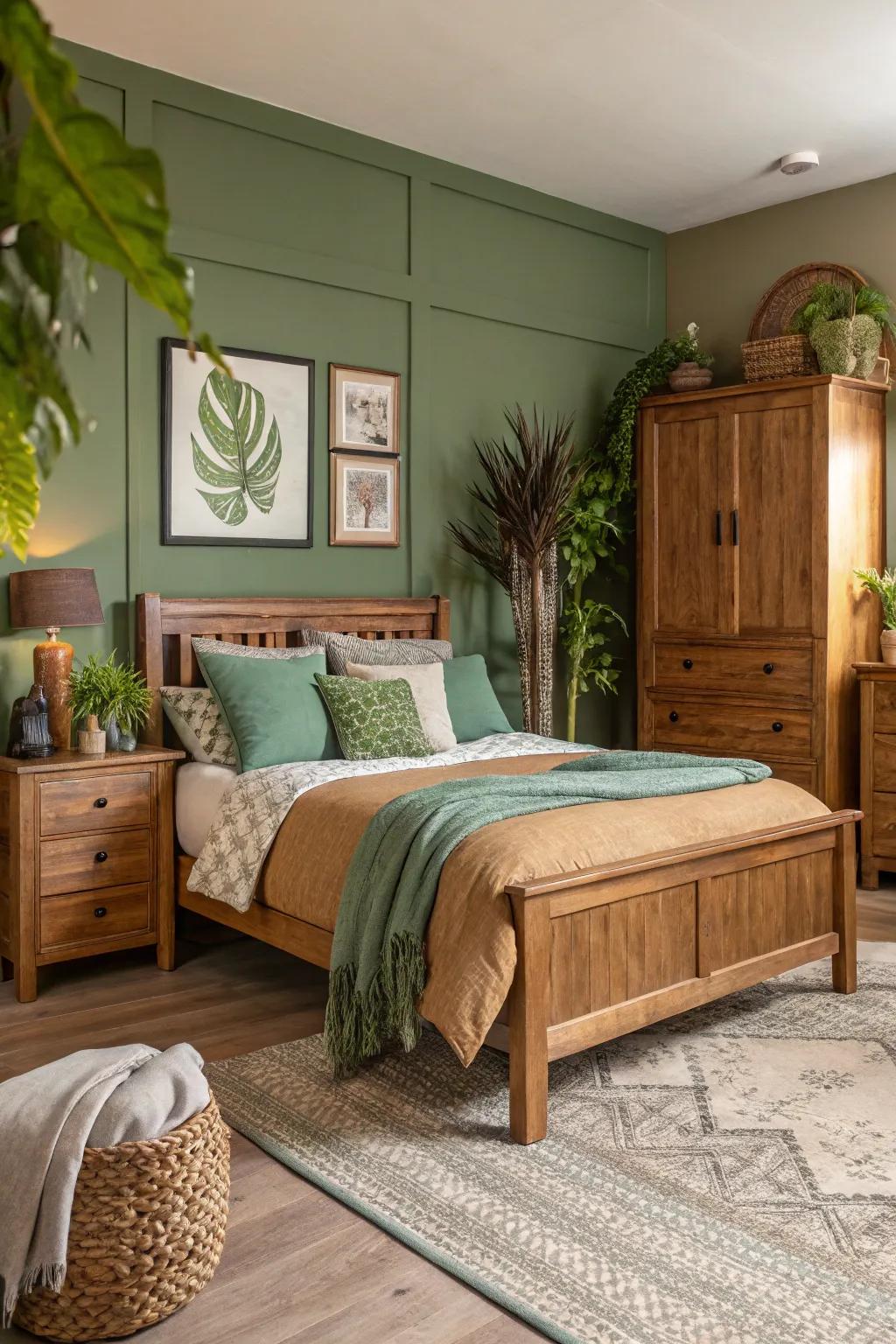 Bedroom design featuring a soothing earthy color palette.