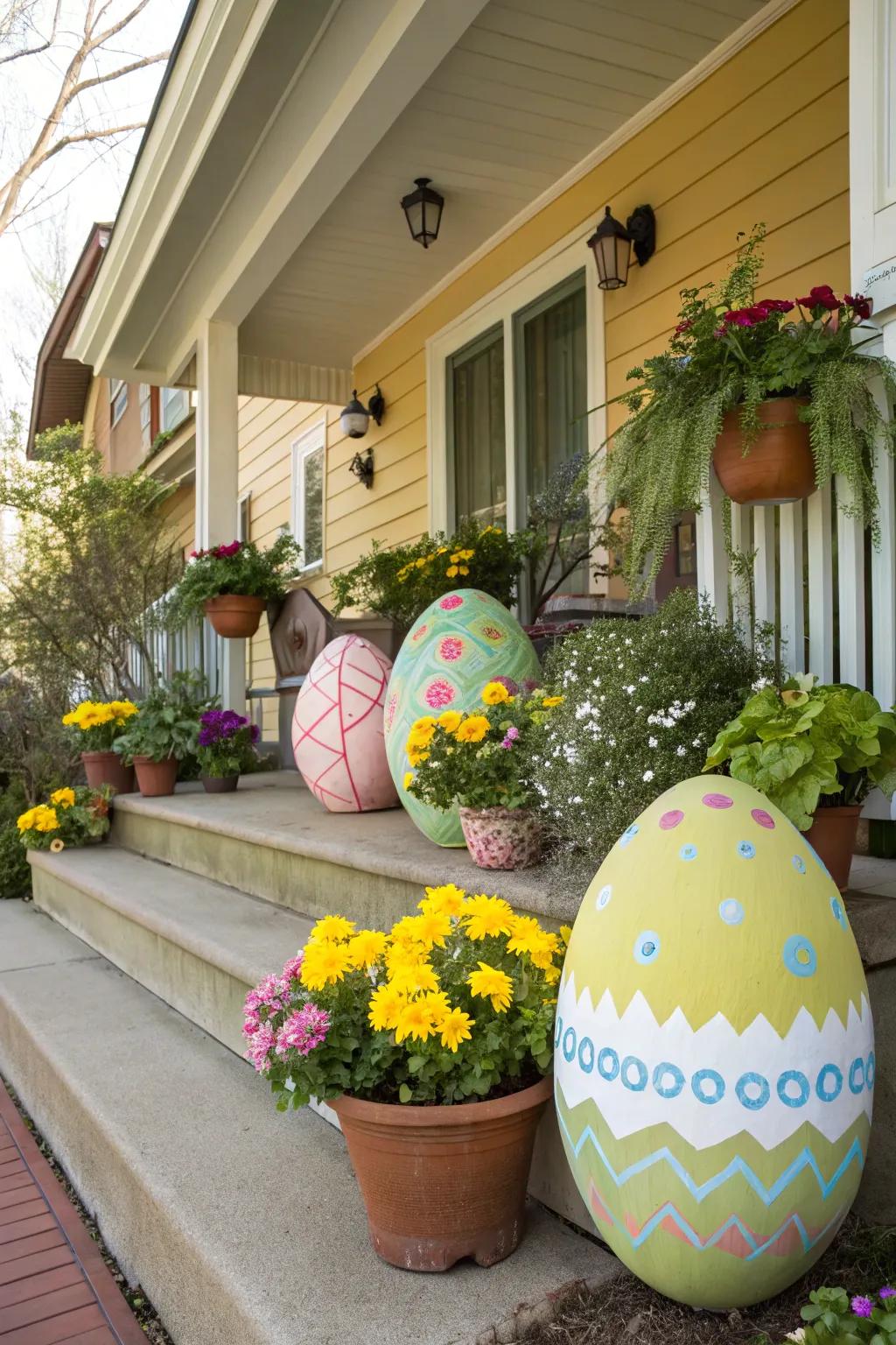 Ornamental orbs introduce a burst of color and joy to your porch.
