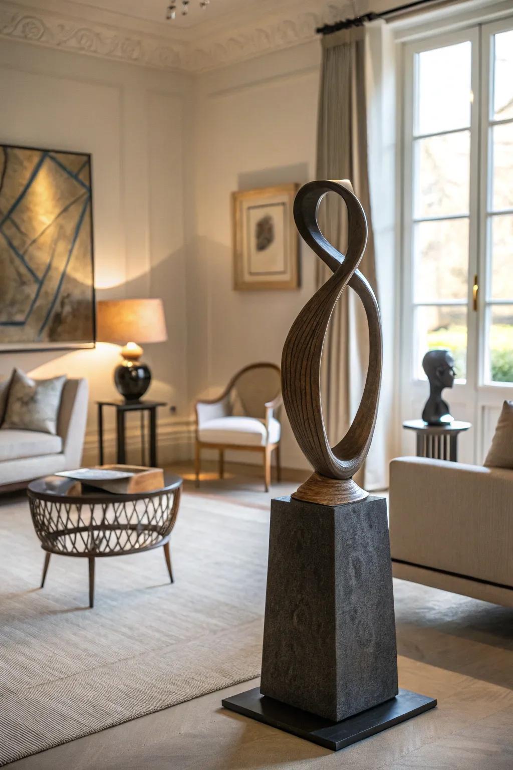 An abstract sculpture enriching the character of the living space.
