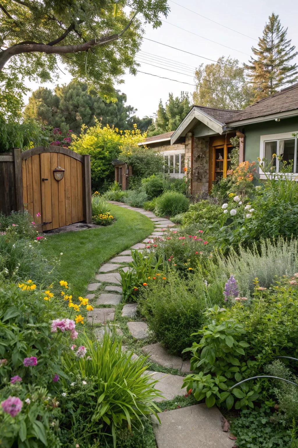 A garden styled with native plants, demonstrating eco-friendly landscaping methods.