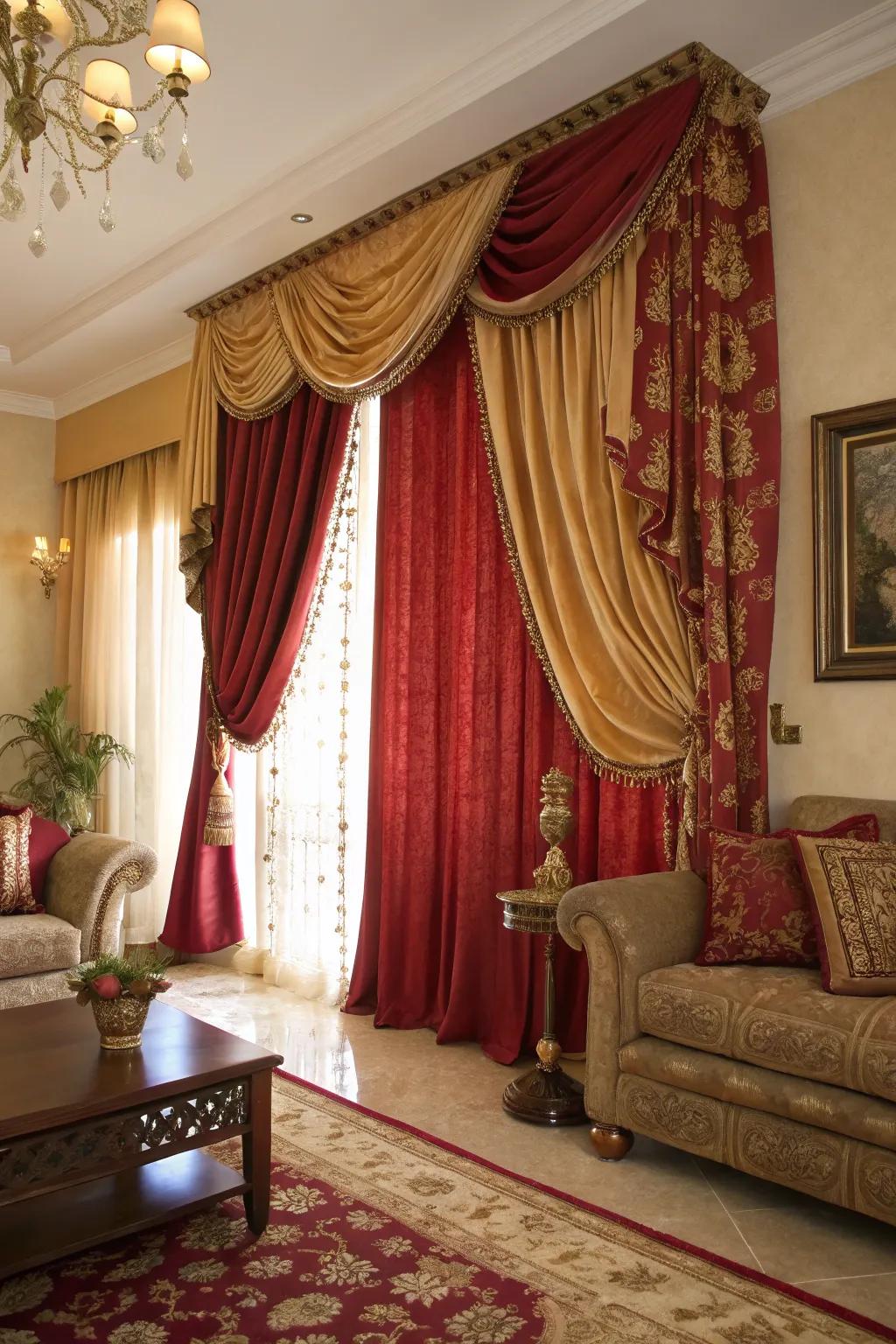 Sumptuous textiles in rich shades contribute to a cozy and refined ambiance.
