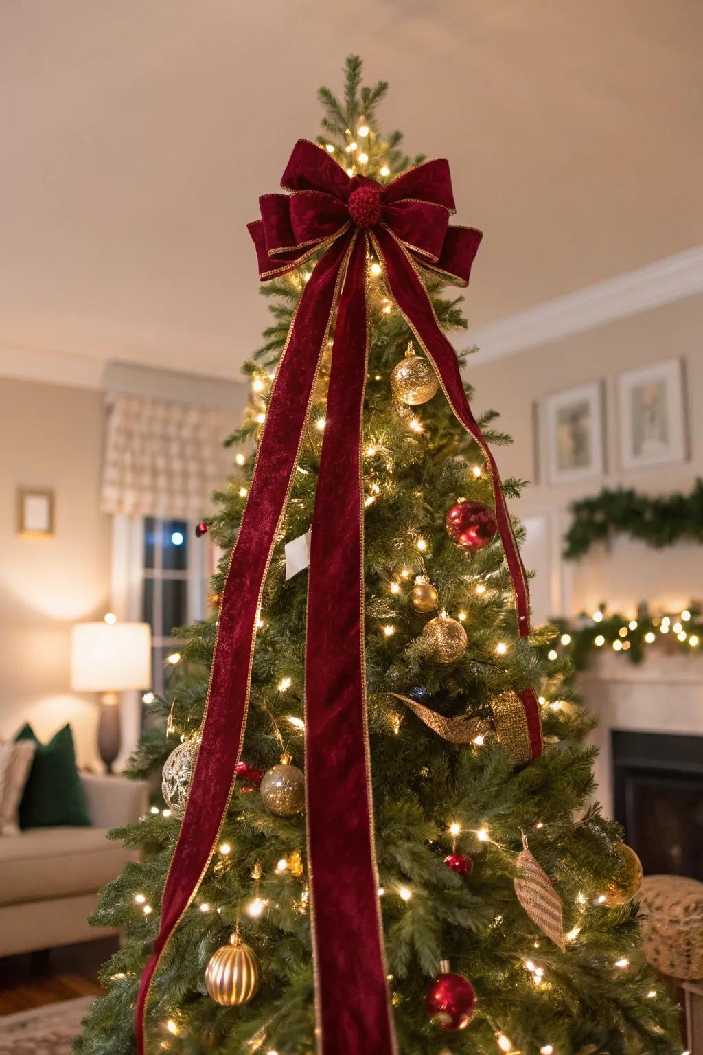 A velvet textile bow produces a striking, elegant tree.