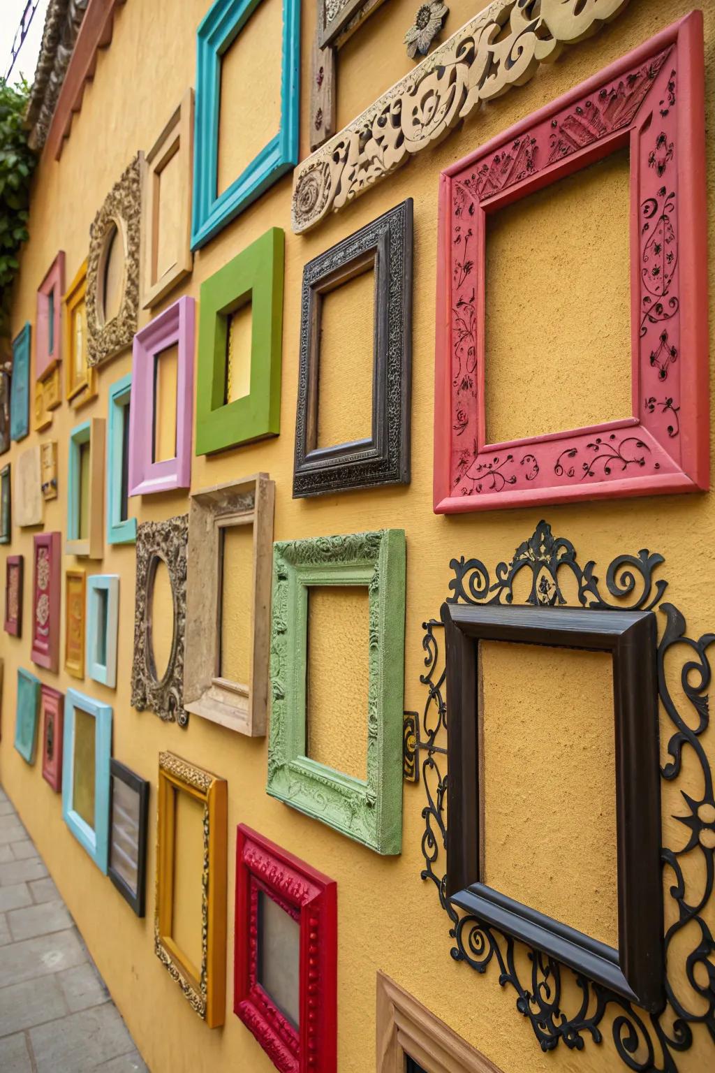 A varied mix of frames enlivens any wall.