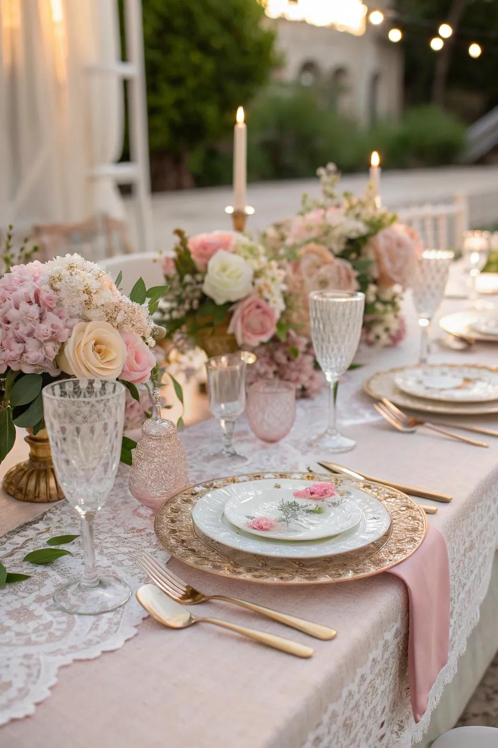 A table arrangement featuring a matching pastel color palette.