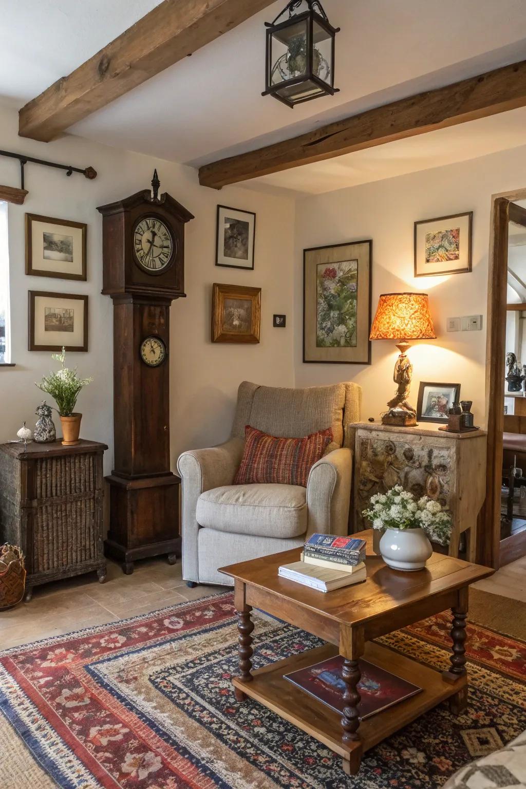 A serene collection of antique and modern decorations.