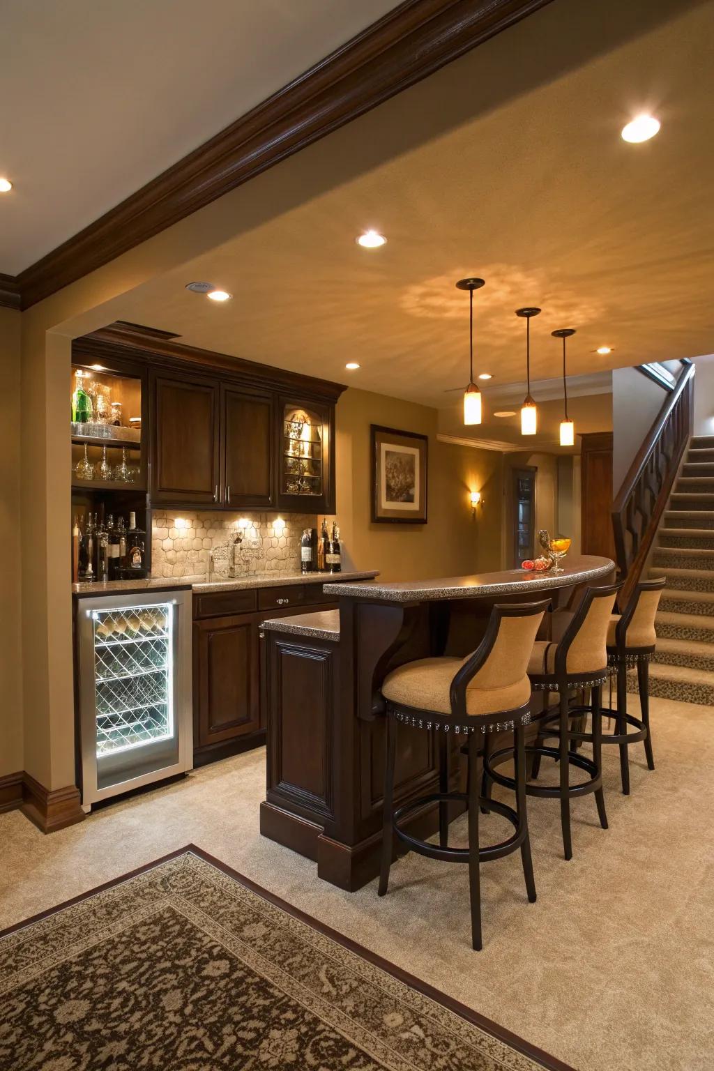 Enhance entertainment with an exquisitely designed lower-level setup.