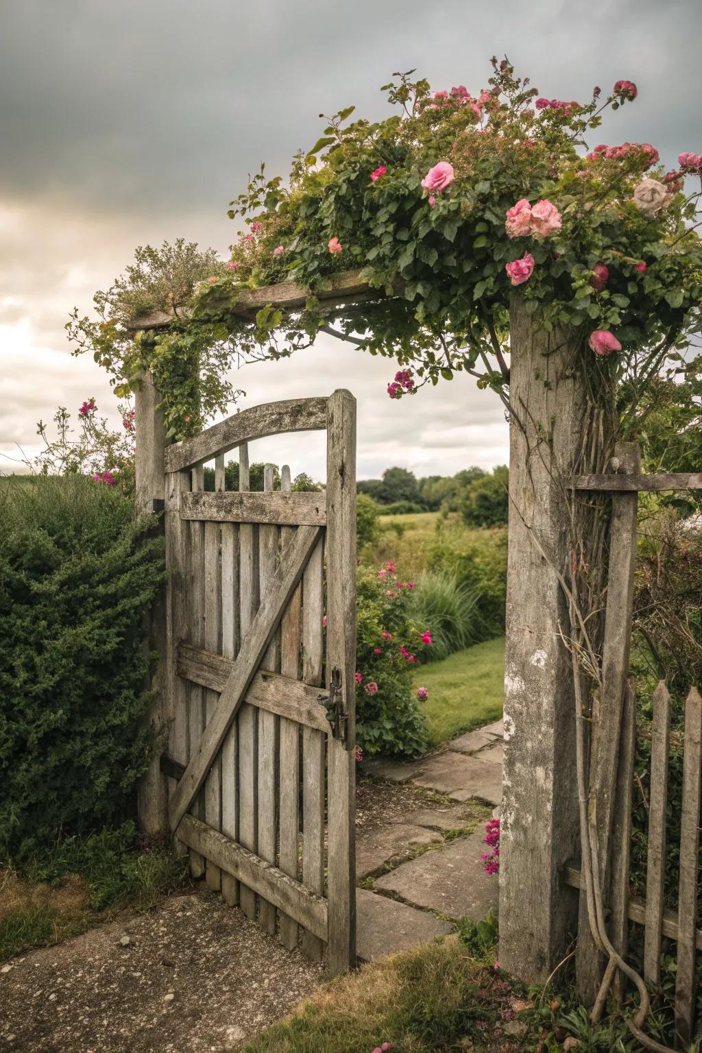 A nostalgic gateway imbued with rustic vintage charm.