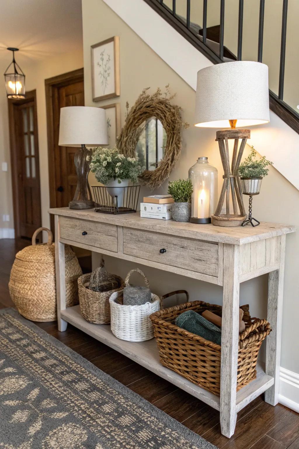 Woven baskets provide both fashionable storage and texture.
