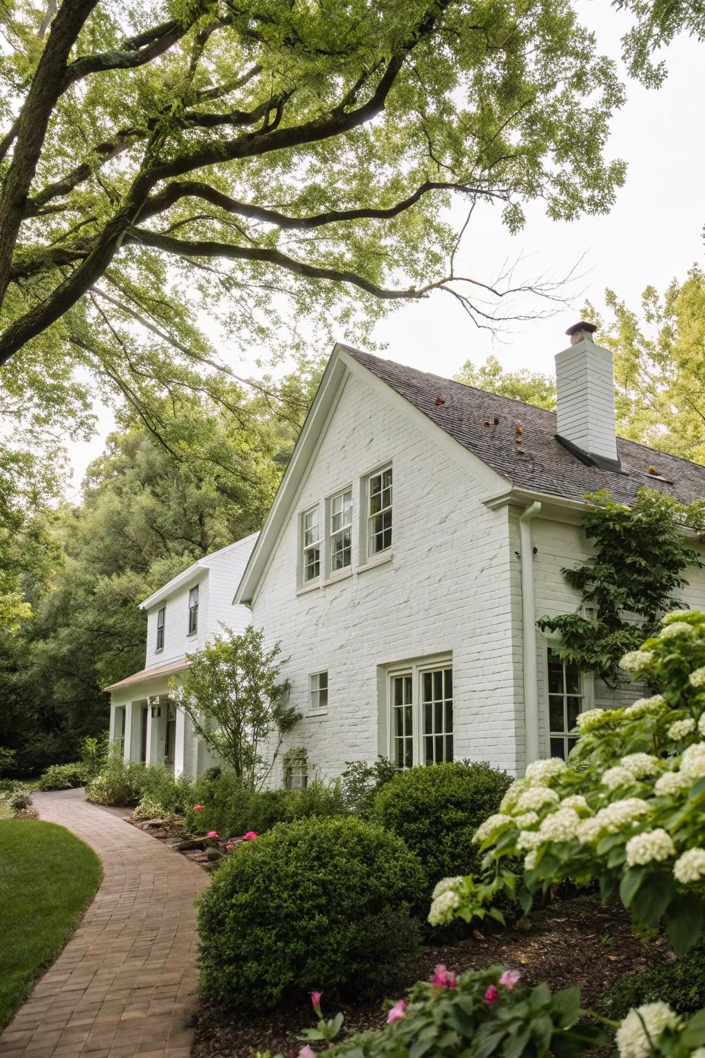 Whitewashed brick results in a charming, rustic aesthetic.