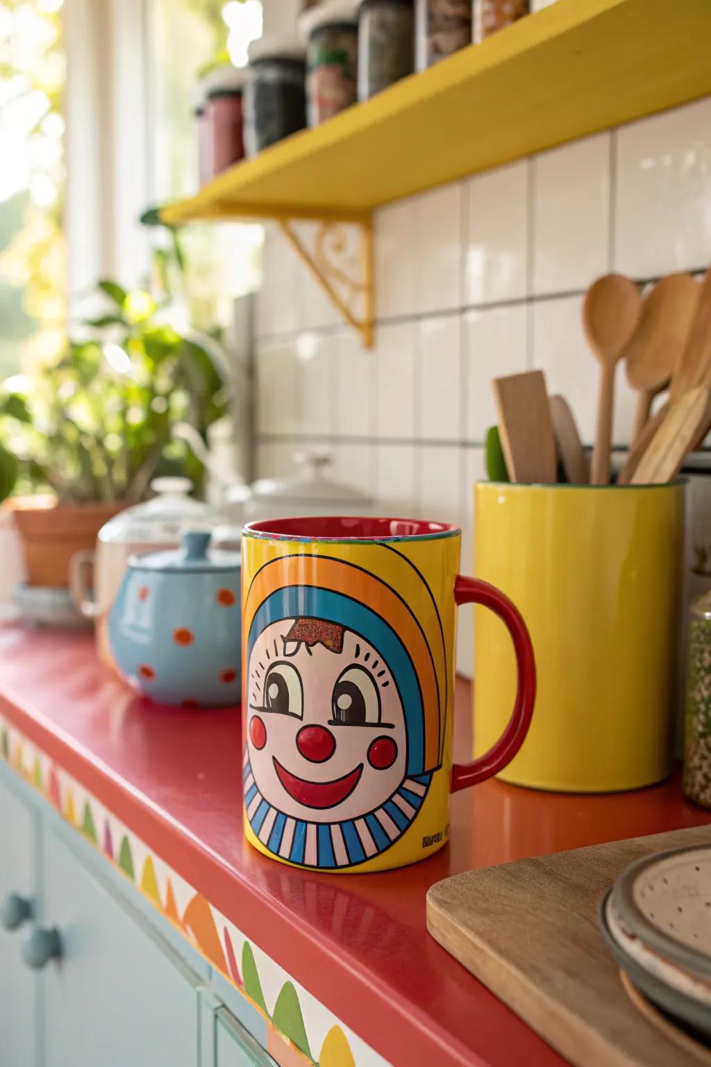 A cartoon-inspired face mug that infuses a burst of color and nostalgia.