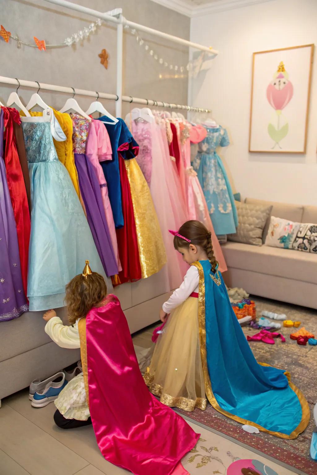 A delightful dress-up station for the party's younger guests.