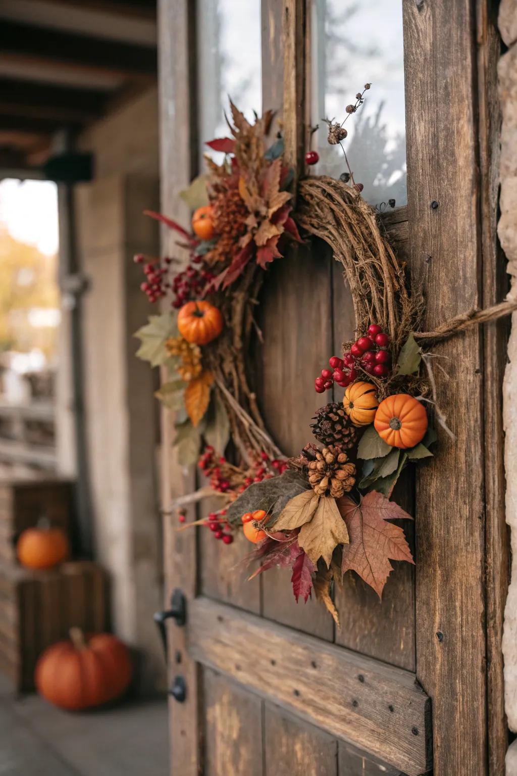A handmade autumn wreath will bring seasonal beauty to any door.