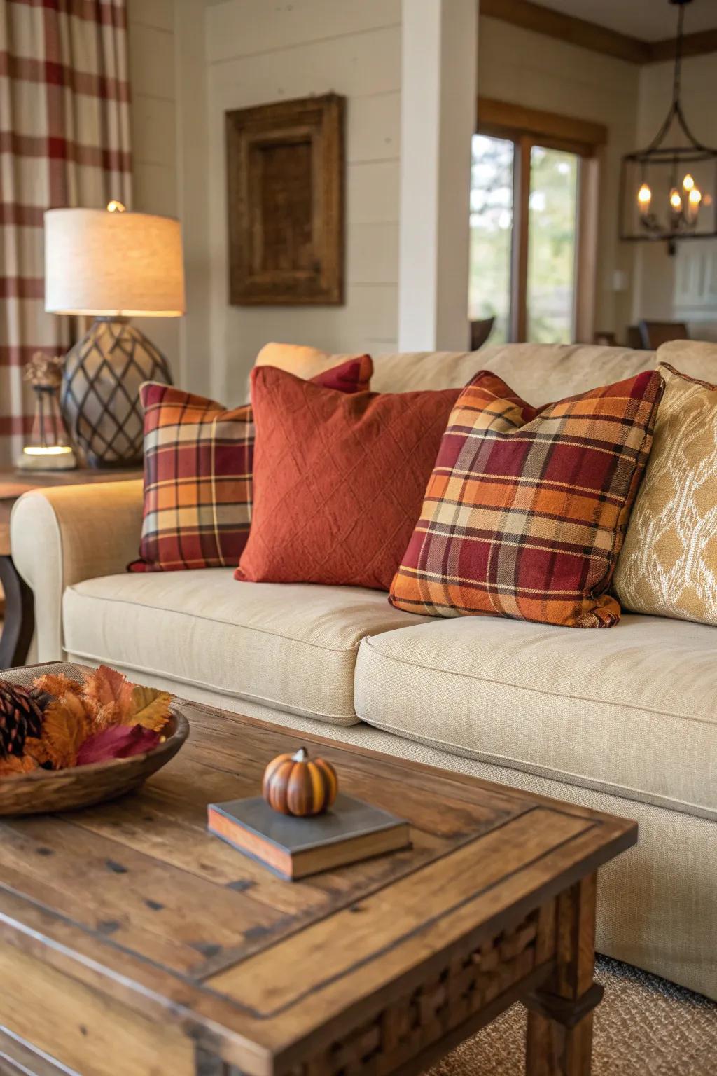Plaid pillows add a touch of rustic charm to any space.