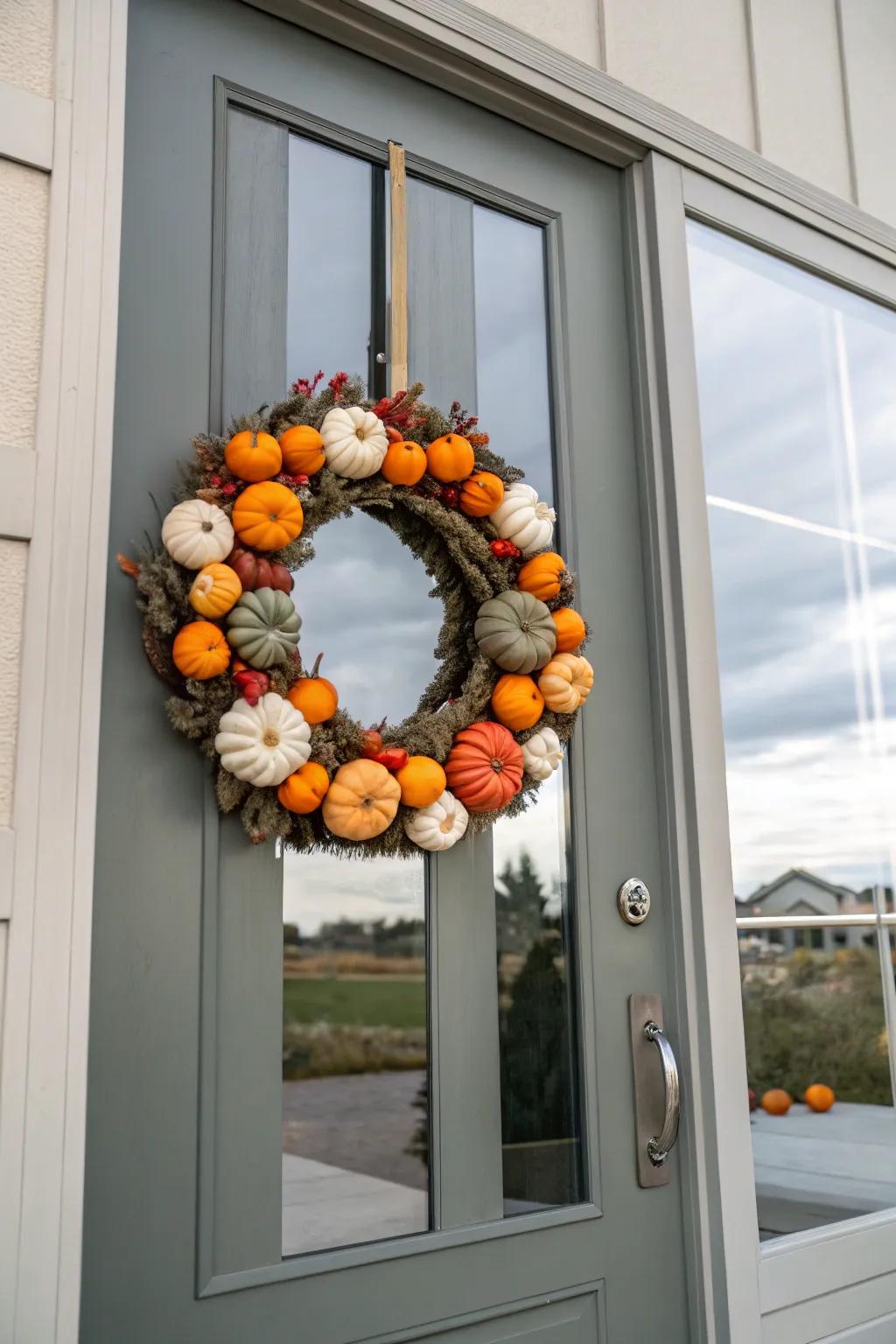 Teeny squashes result in a cheerful and celebratory wreath.