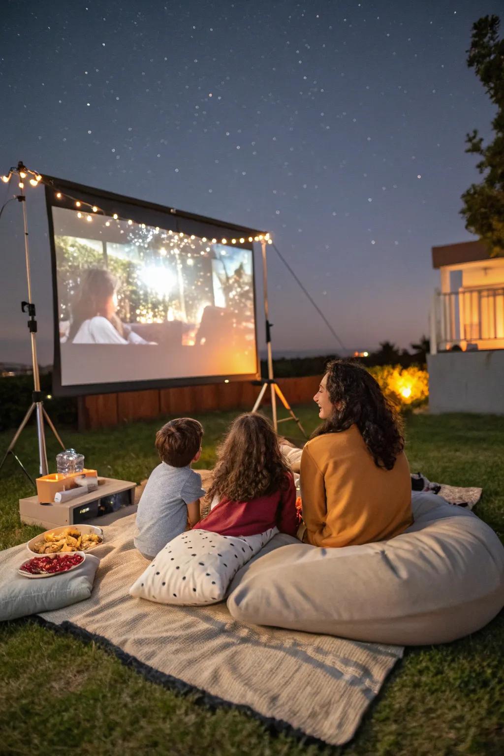 An endearing outdoor film fest arrangement in the backyard.