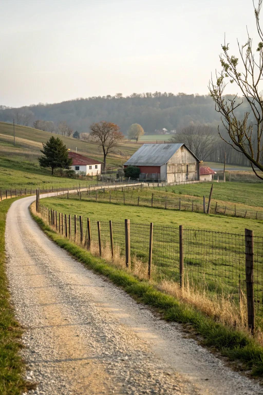 Pathways made of small stones leading to the barn, perfect for easy movement of livestock.