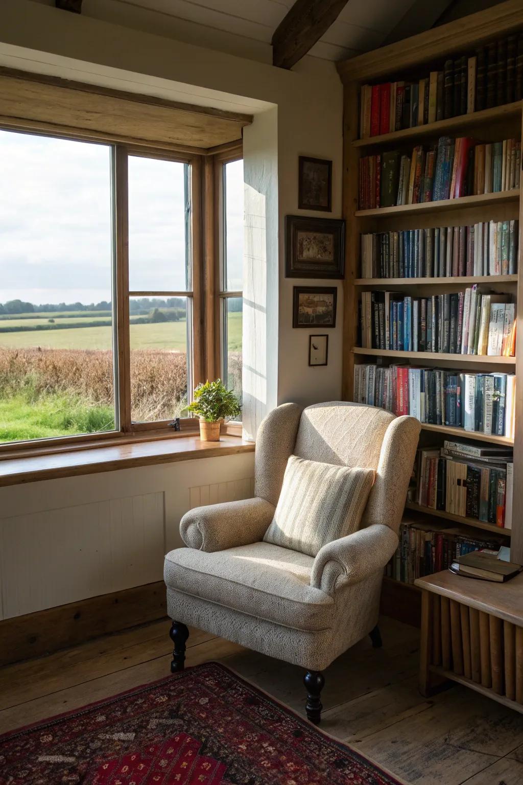 A cozy reading space, impeccable for respites and sparking inspiration.