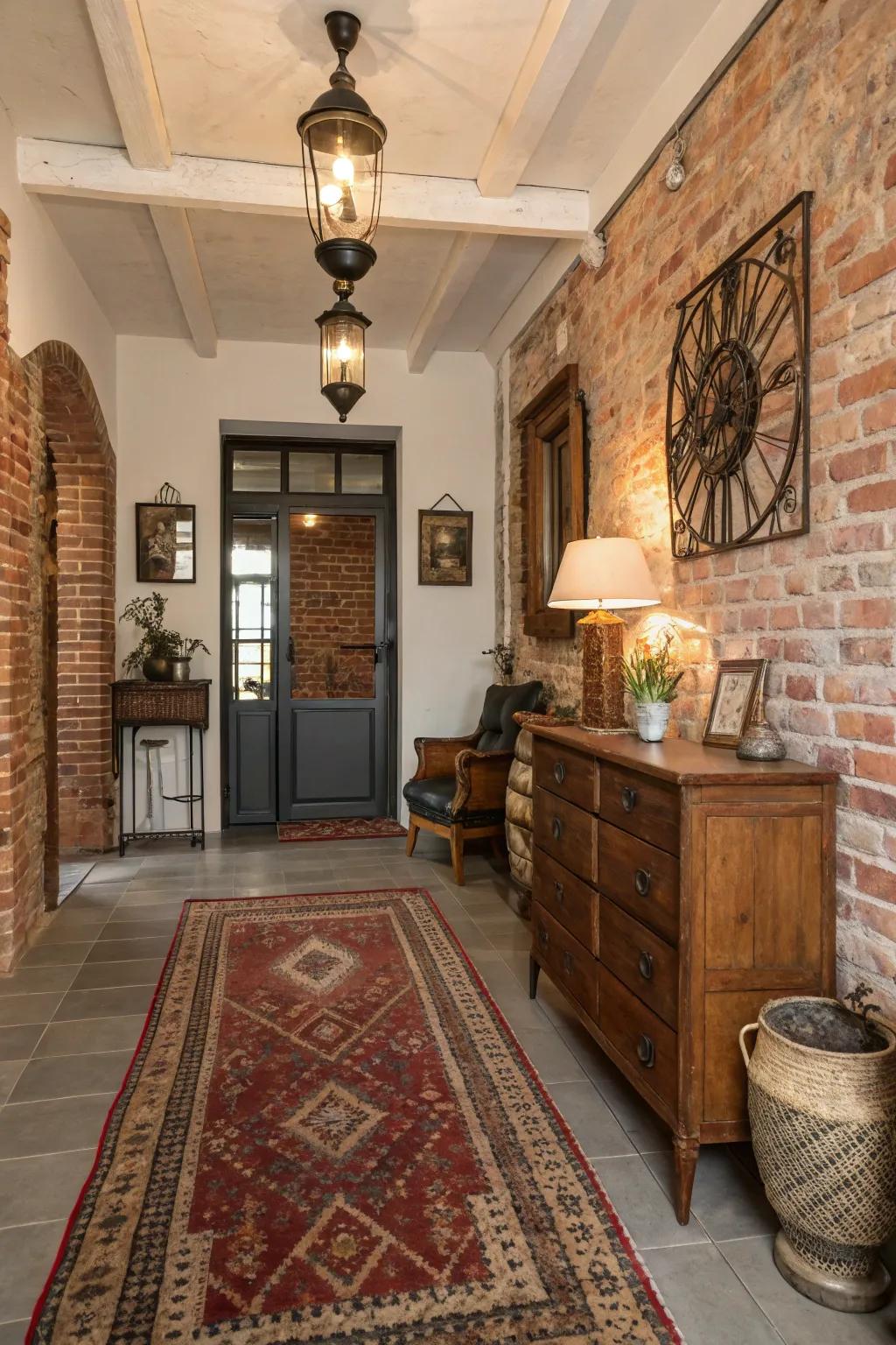 Uncovered brick adds a textured, warm dimension.