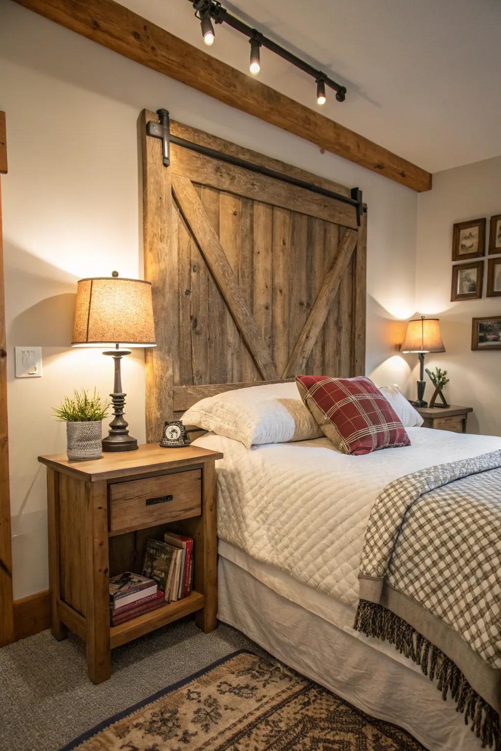 Rustic wood features elevate the farmhouse ambiance.