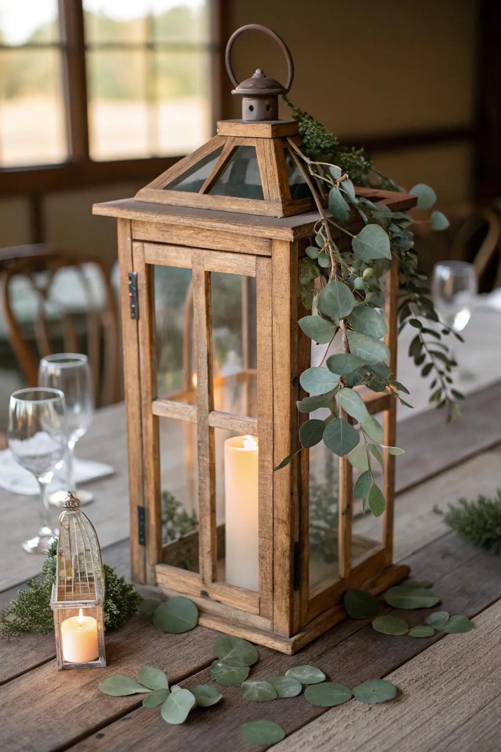 Greenery enlivens your lantern decorations.