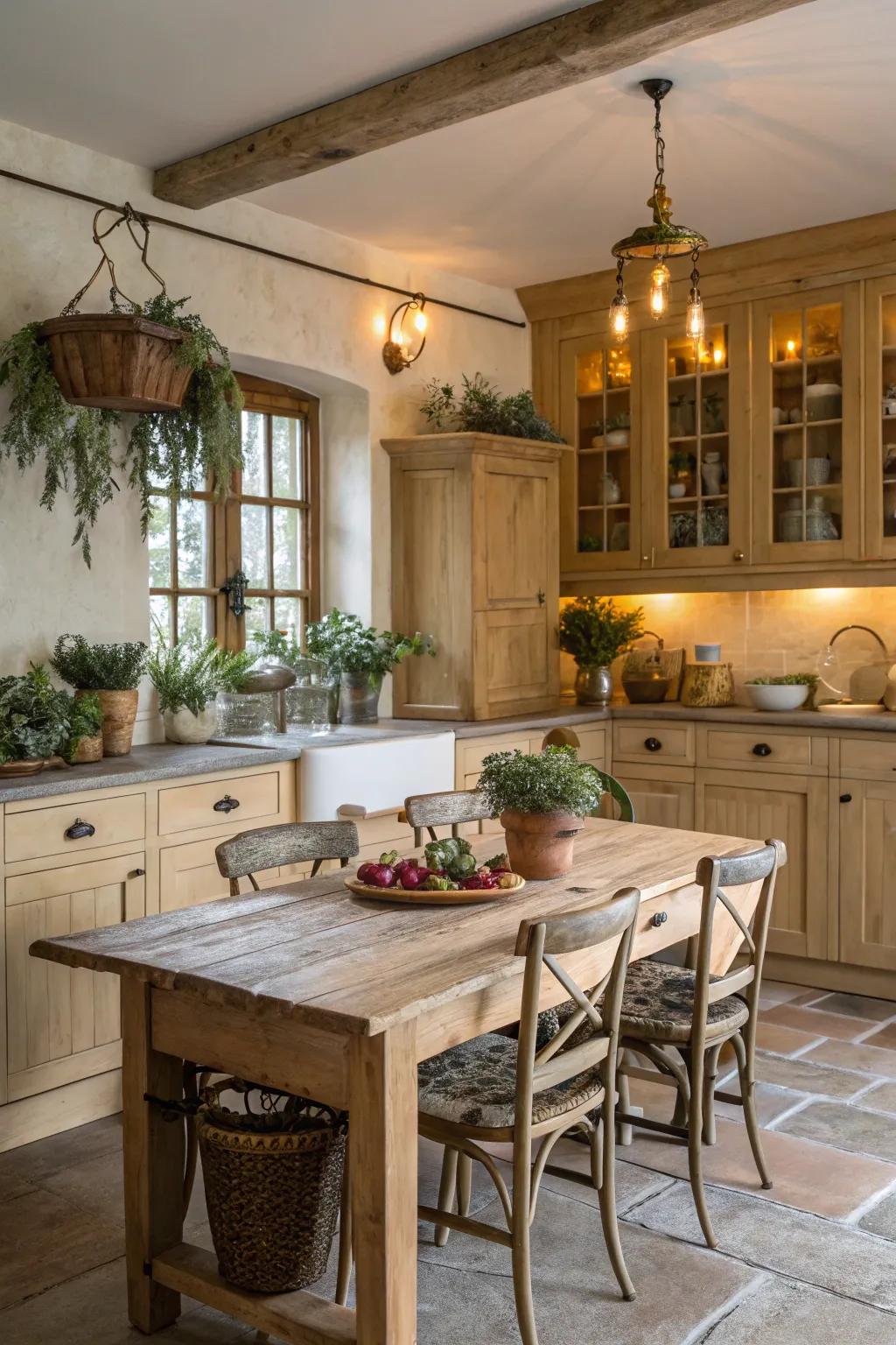 Classic components include personality to a cooking area with pale timber fittings.