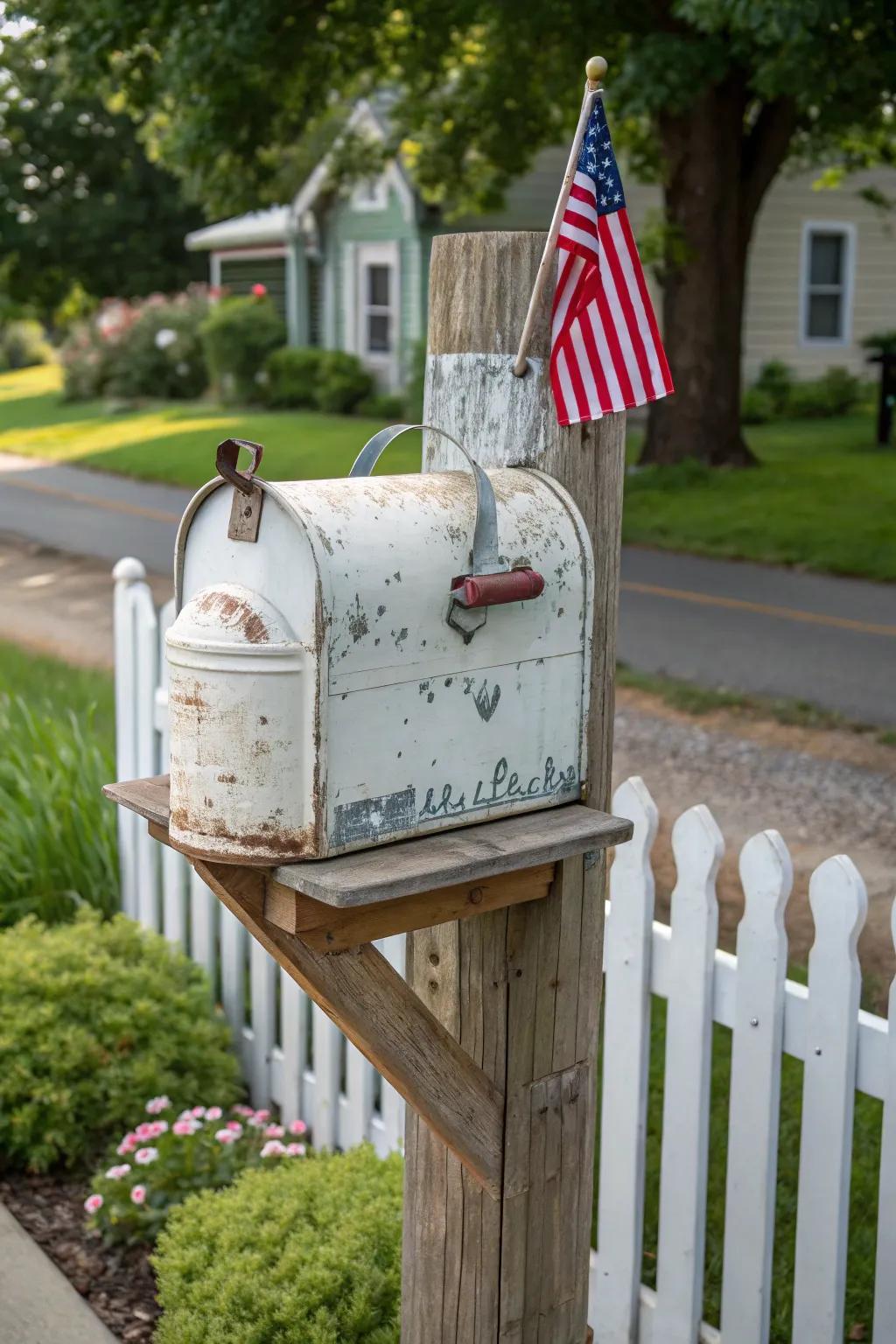 A vintage dairy container, creatively repurposed into a charming farmhouse mailbox.