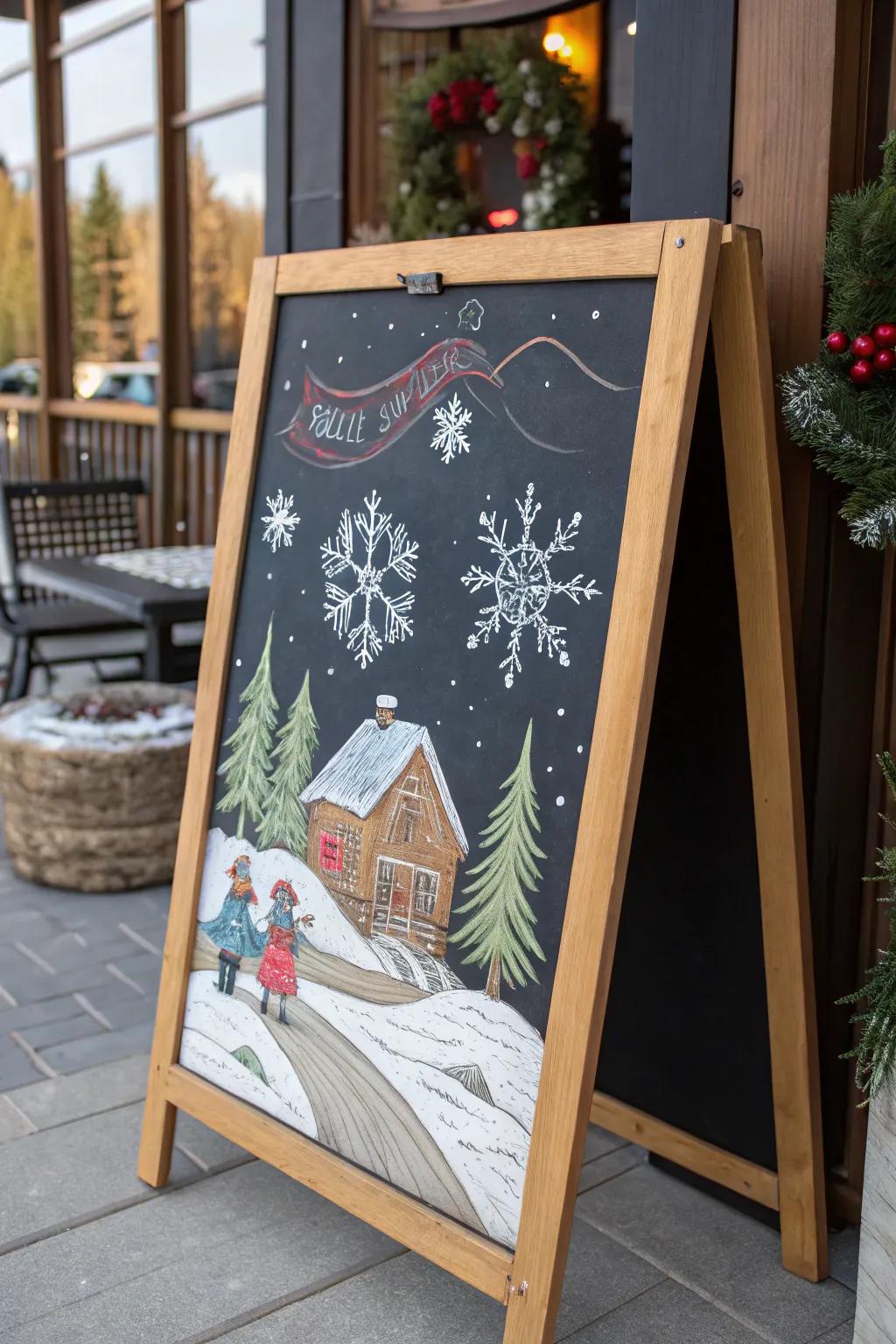 Accept winter with snowy chalkboard artistry.