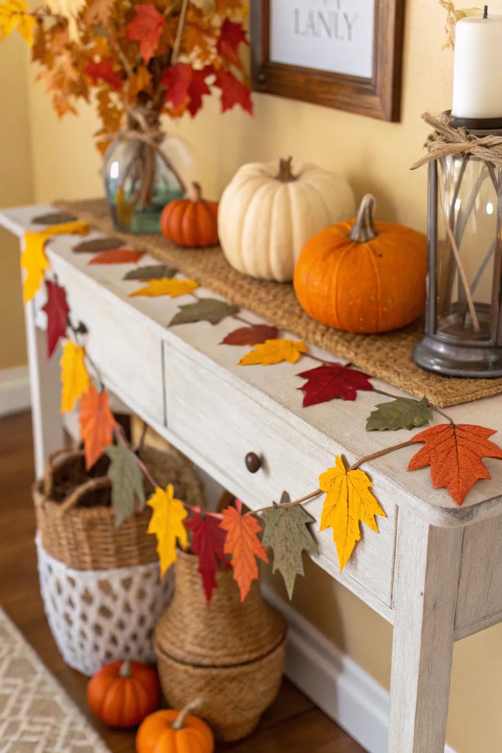 Felt leaf garlands give any hallway a warm, autumnal feel.