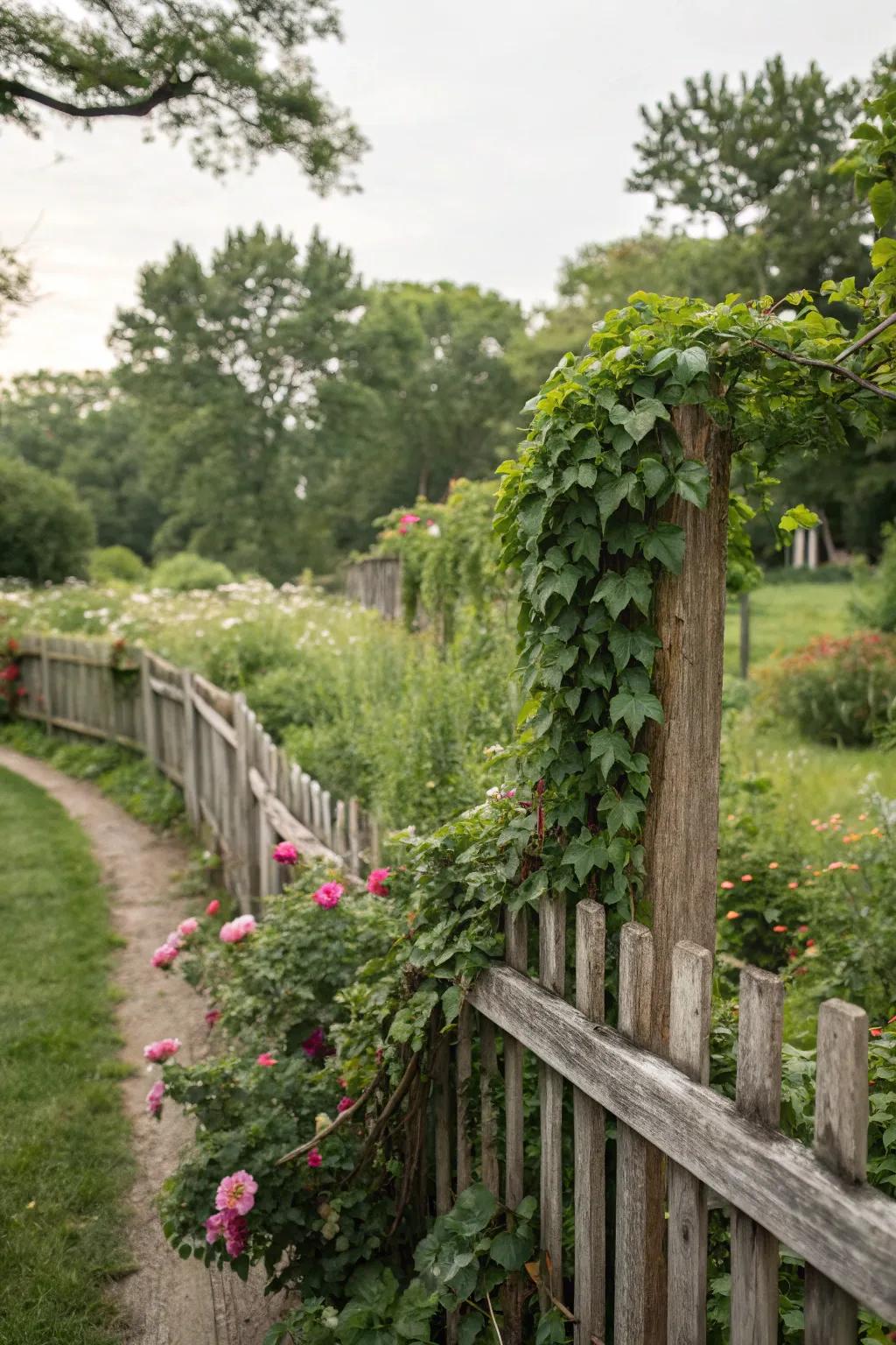 Integrate verdant elements for a fence that unites with the surroundings.