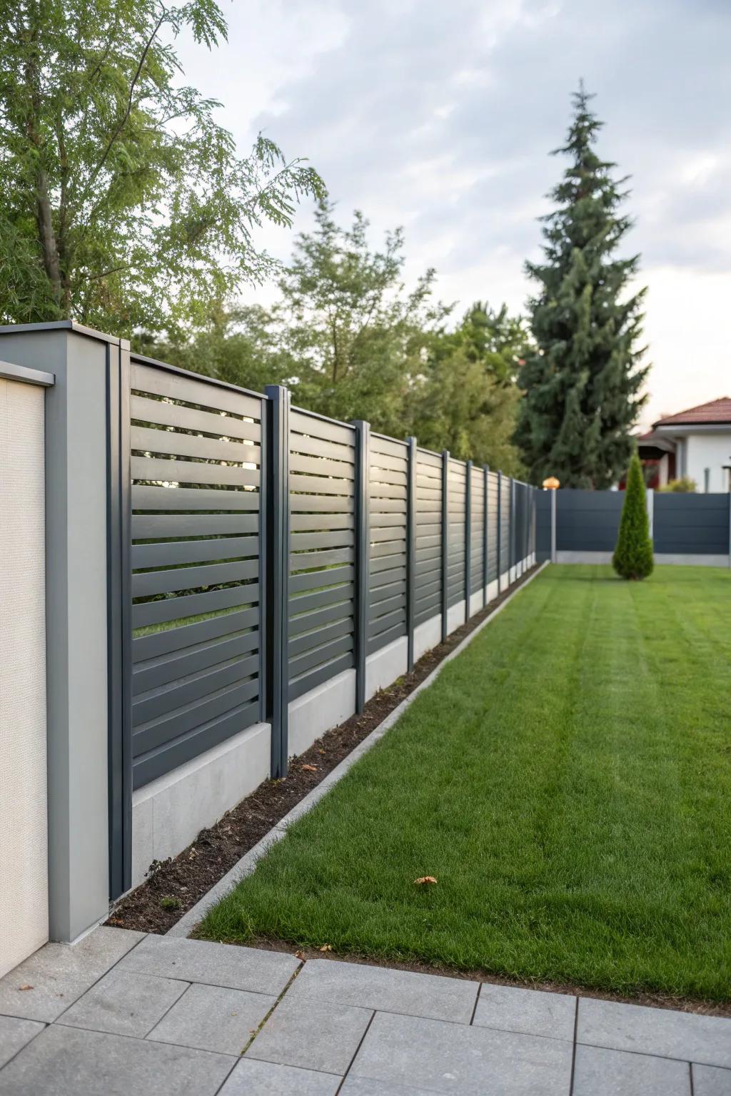 Sleek metal edging bestows a contemporary note to your fence.