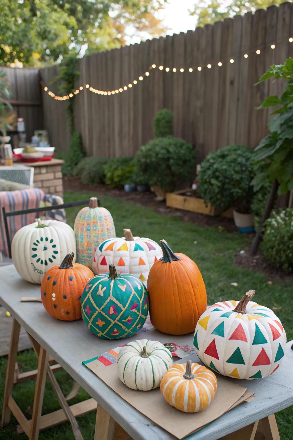 Decorated pumpkins impart a customized sensation to fall ornamentation.