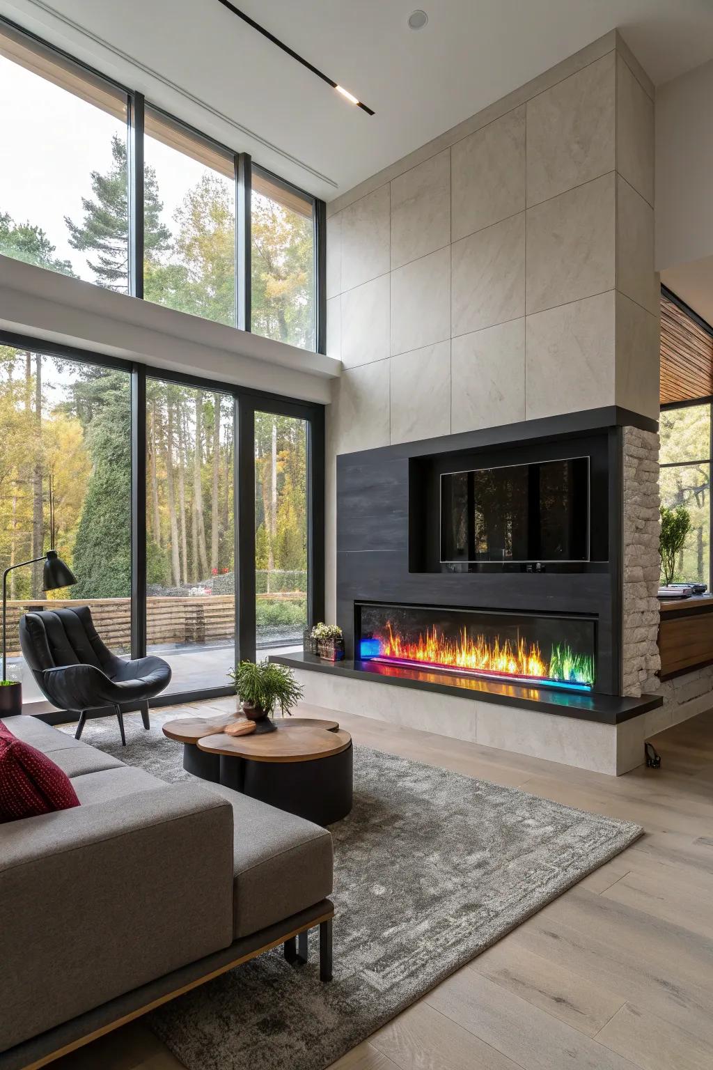 Personalize your atmosphere by selecting from various flame colors.