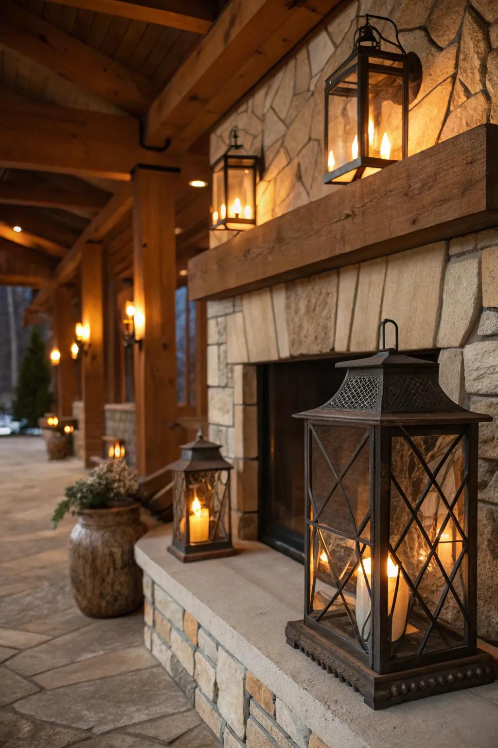 Lanterns offer a taste of countryside charm to your fireplace.
