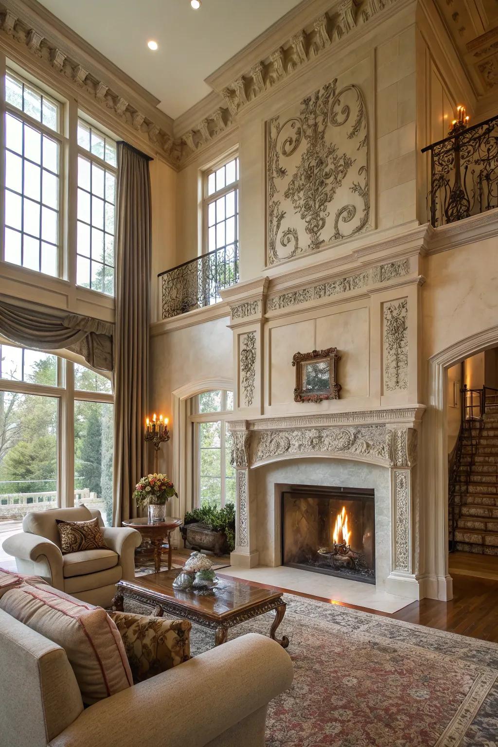 Sophisticated trim elevates the elegance of this fireplace.
