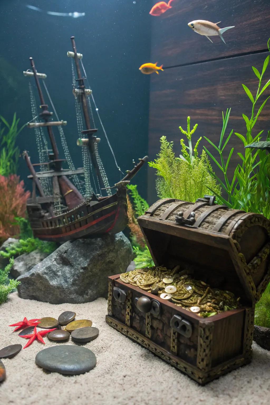 Let your fish embark on a swashbuckling journey with a pirate shipwreck theme.