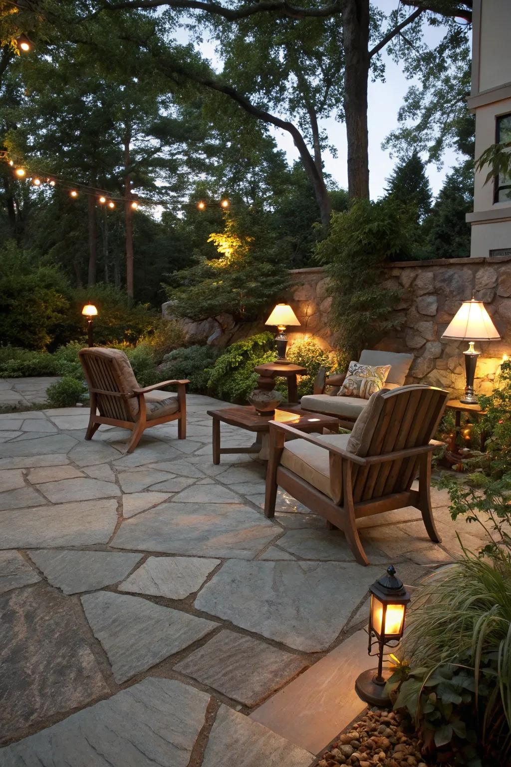 A flagstone terrace planned for unwinding and comfort.