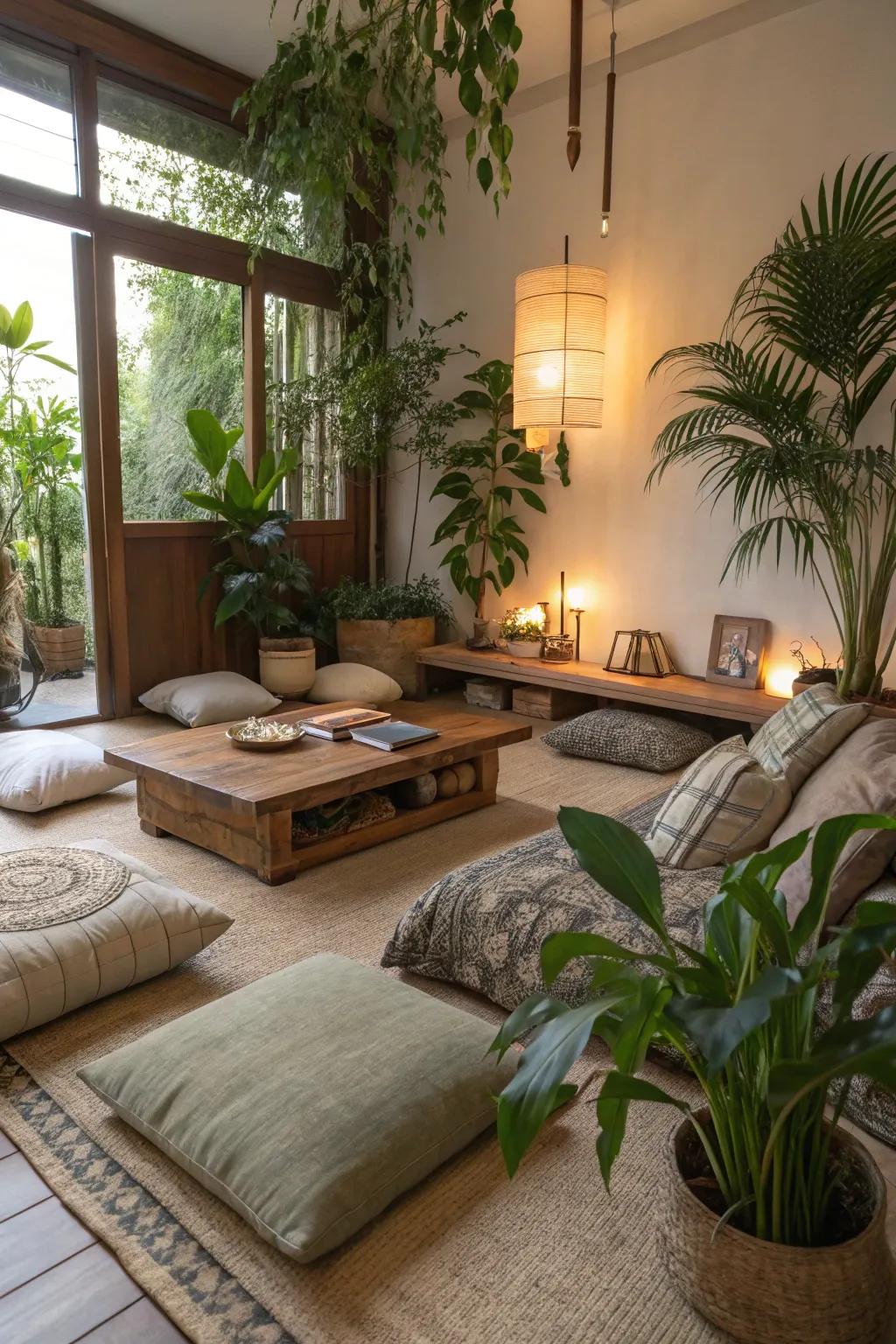 Floor seating that's inspired by nature crafts an environment of tranquility and balance.