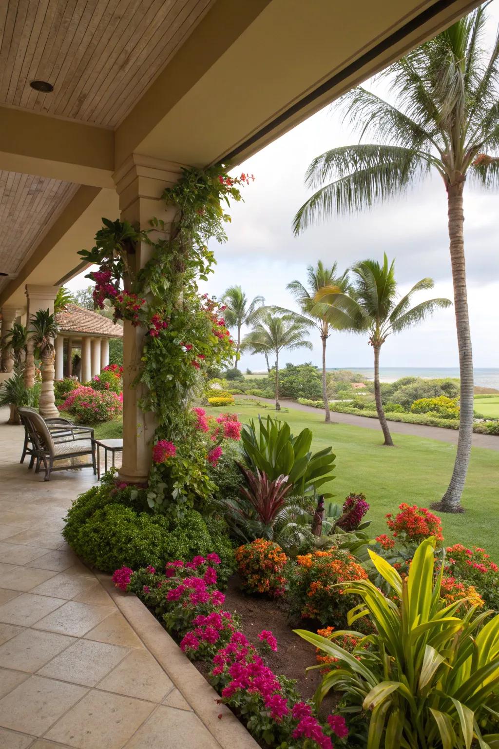 Enhance the natural charm of your lanai with abundant greenery.