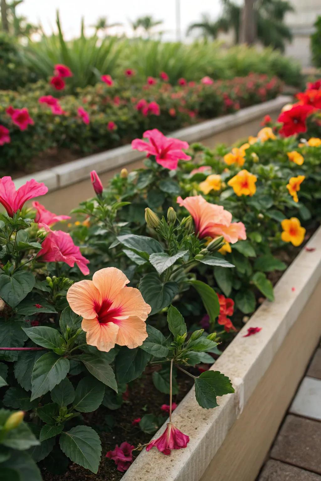 Bright flowers, such as hibiscus, add an energetic touch to Florida landscapes.