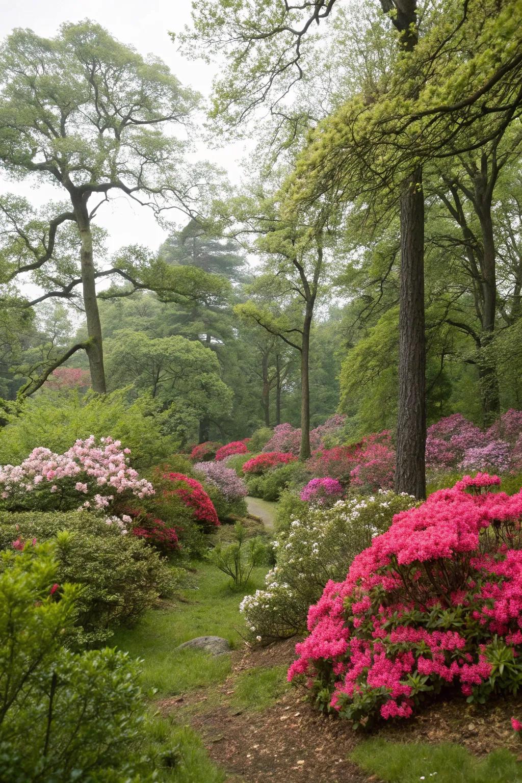 Integrate azaleas into a woodland environment for a peaceful sanctuary.