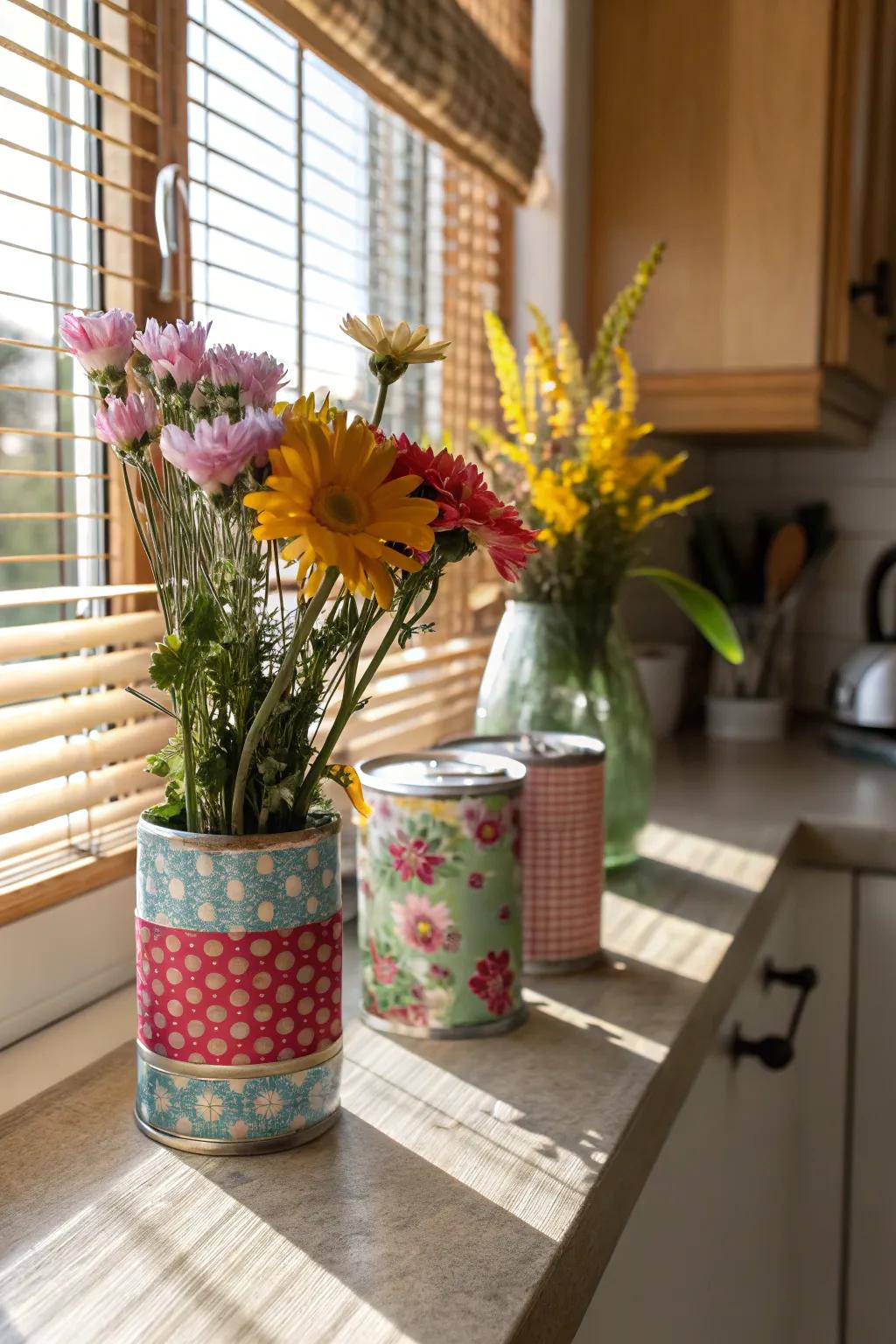 Let metal containers live again as captivating flower vases with your personal creative input.