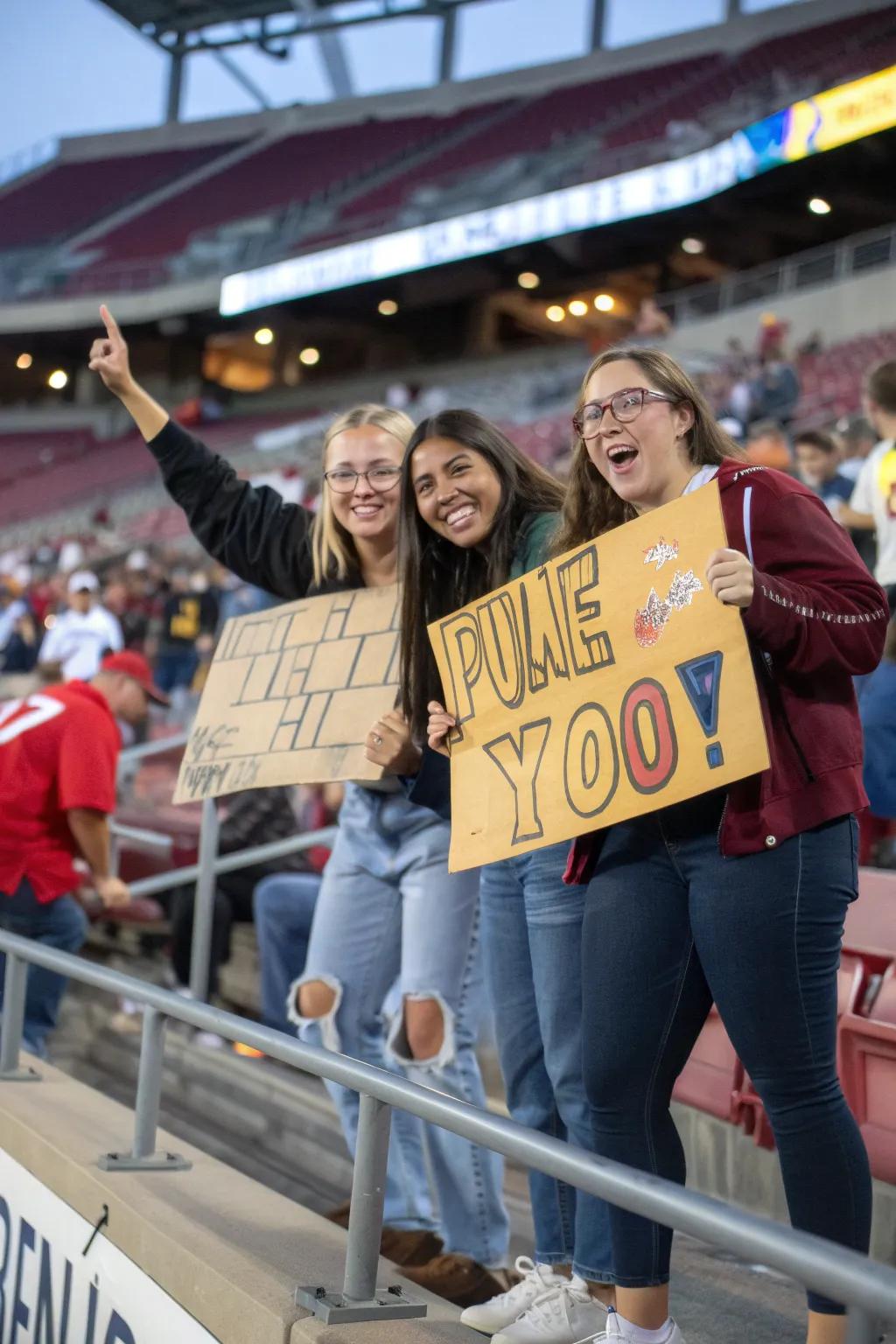 Fans banter playfully with rival supporters.