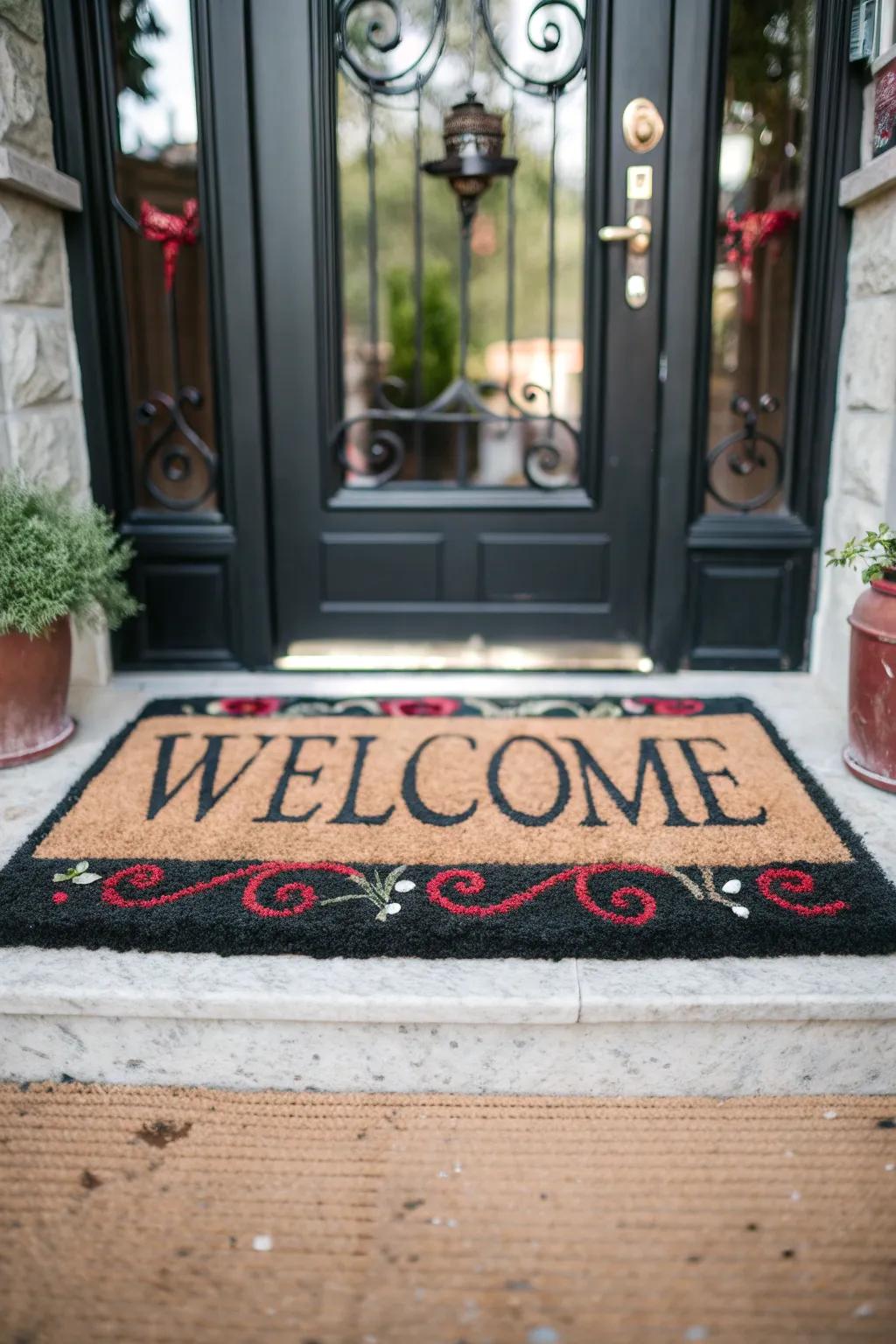 A welcoming message greets guests at the doorstep.