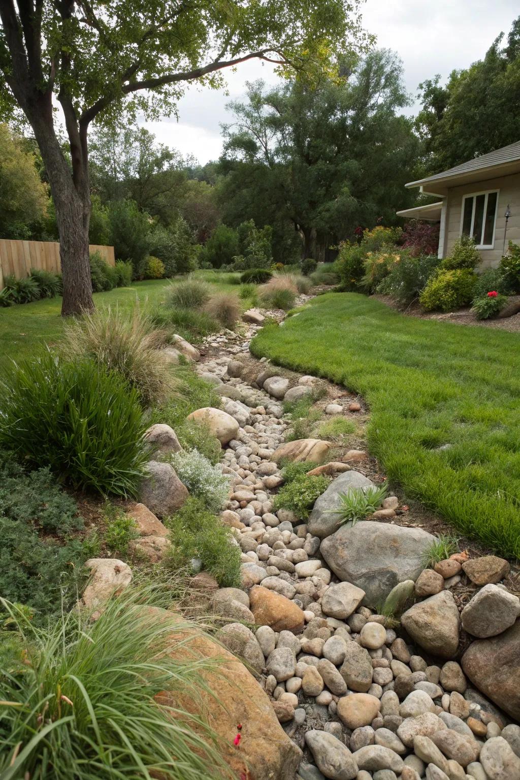 Your yard gains a sense of fluidity and refinement from a decorative creek feature.