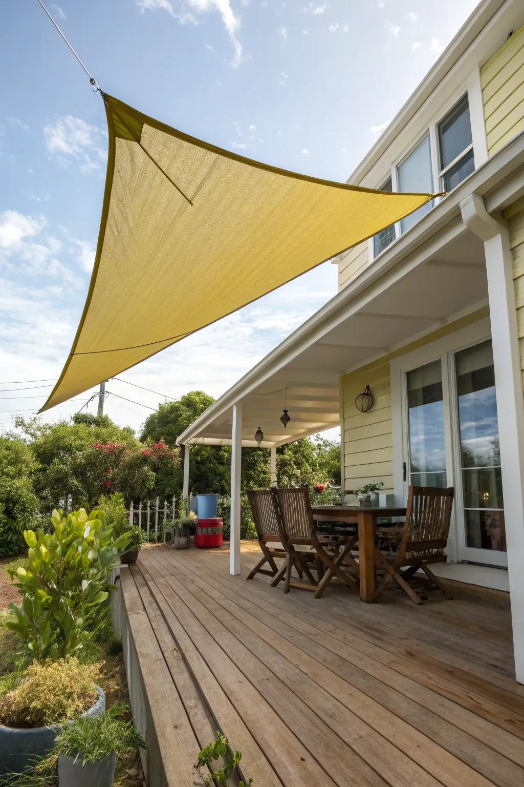 A lively shade sail providing chic shelter.
