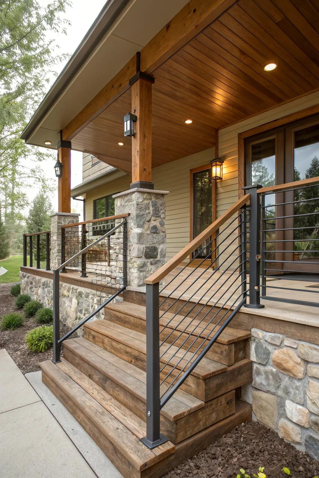 Wood and metal railings perfectly merge strength and style.